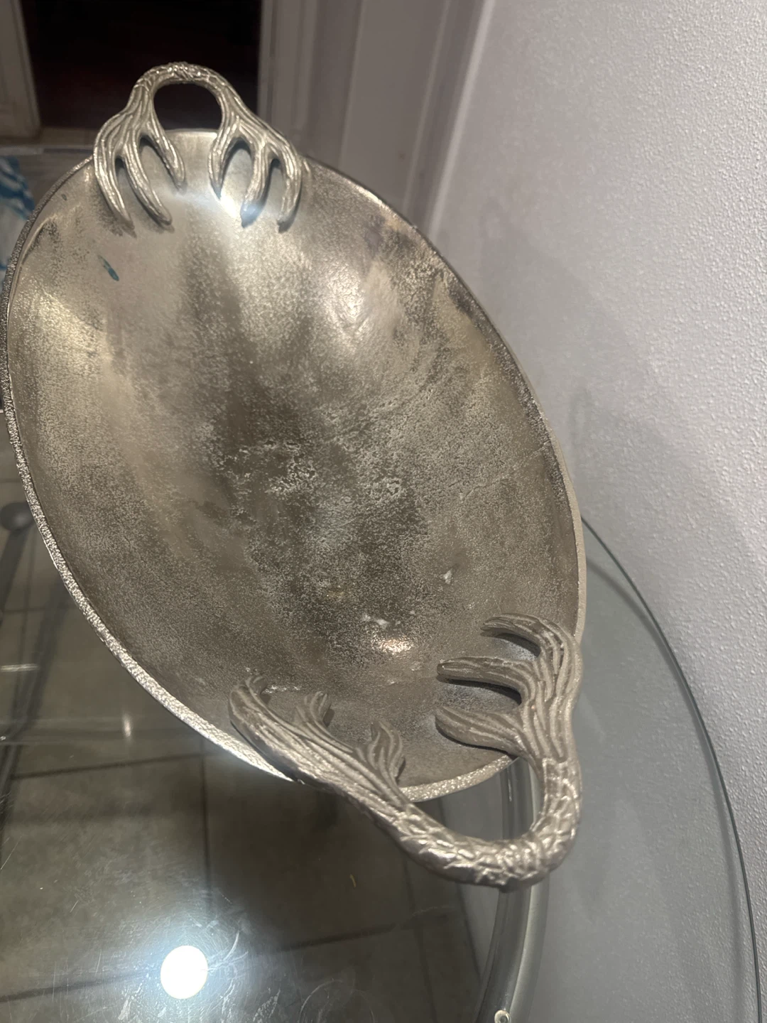 Decorative Metal Tray with Antler Handles - photo 2
