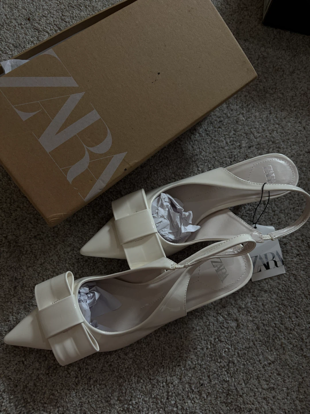 ZARA Women's White Bow Slingback Heels