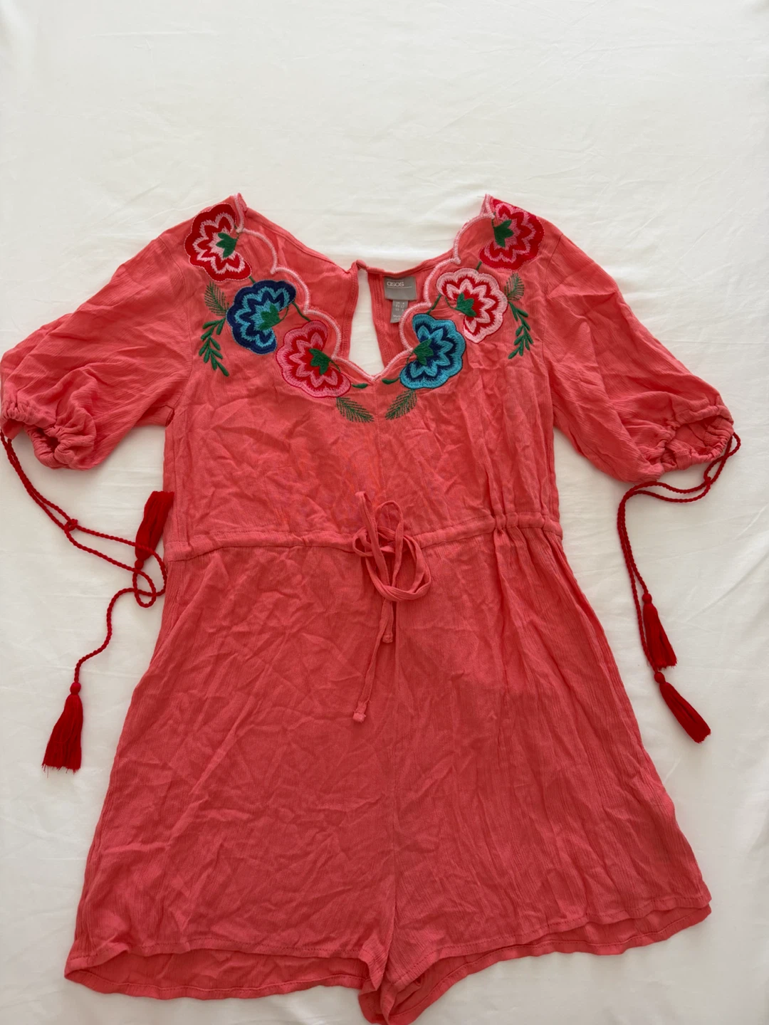 ASOS Embroidered Romper - Coral