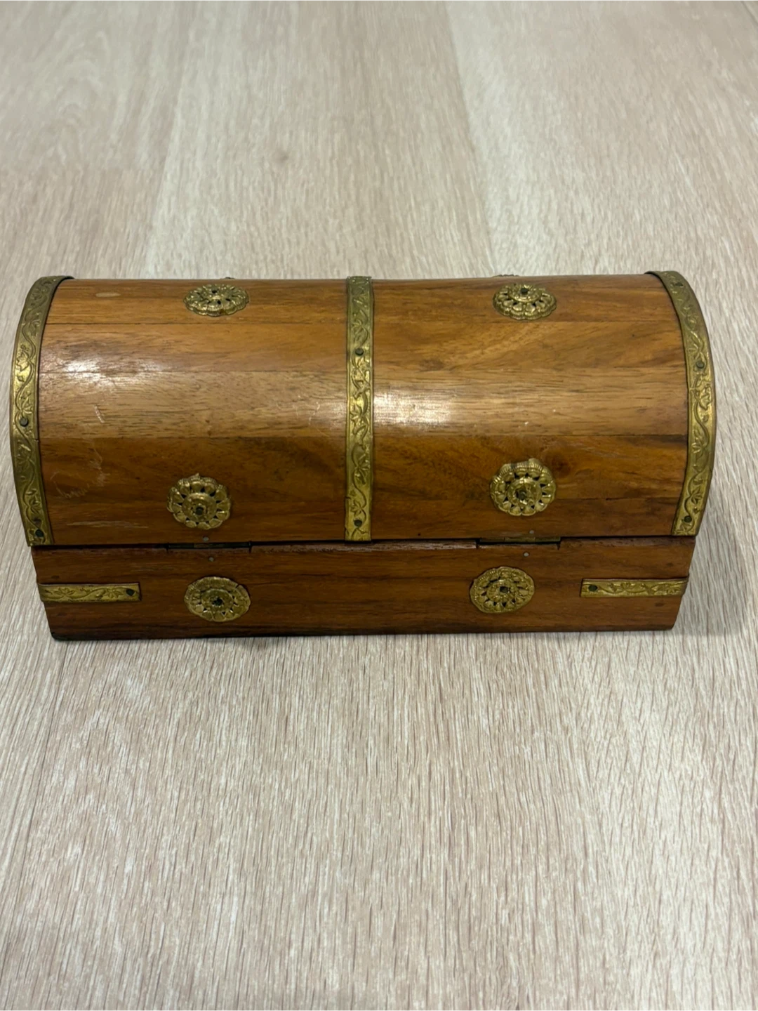 Wooden Trinket Box with Brass Accents