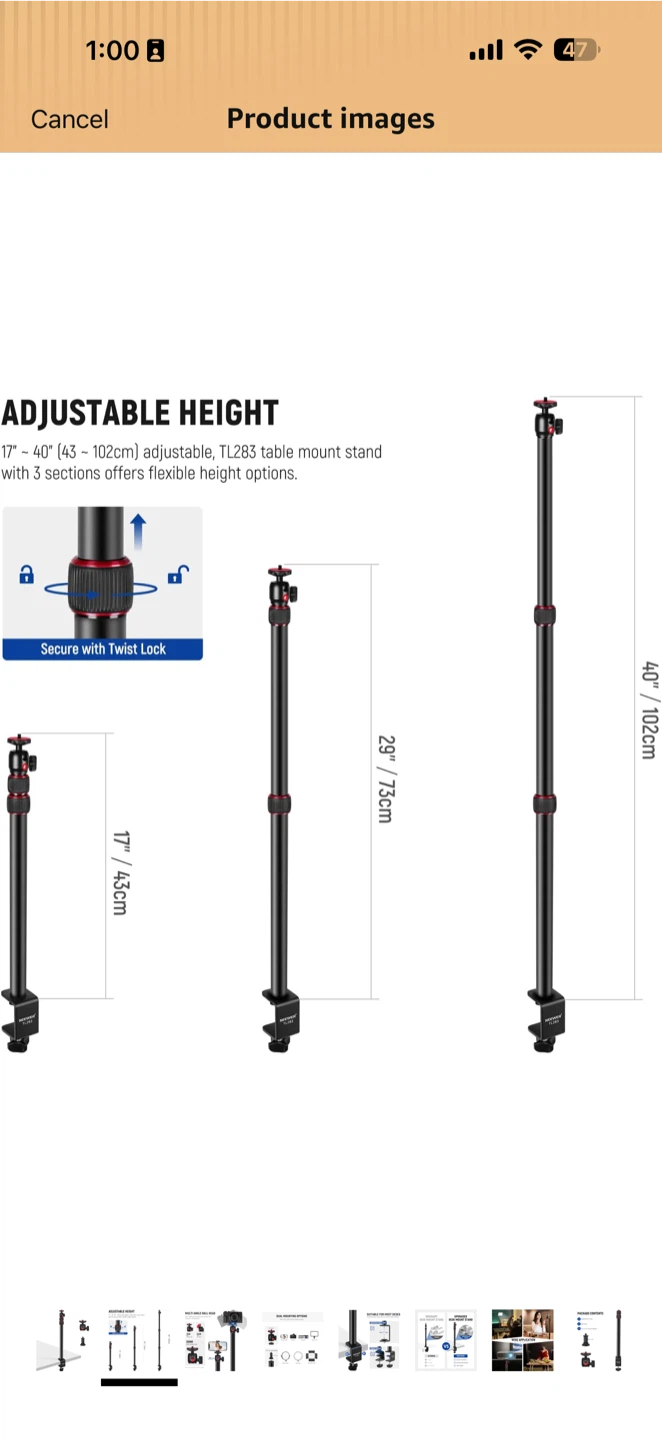 NEWEER Extendable Camera Desk Mount TL283 - photo 2