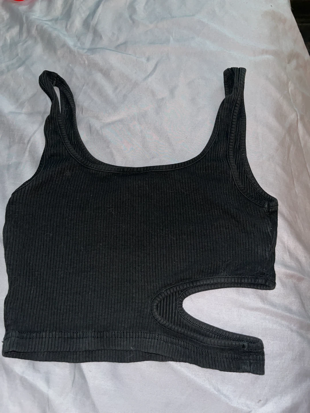 Black Ribbed Cut-Out Tank Top