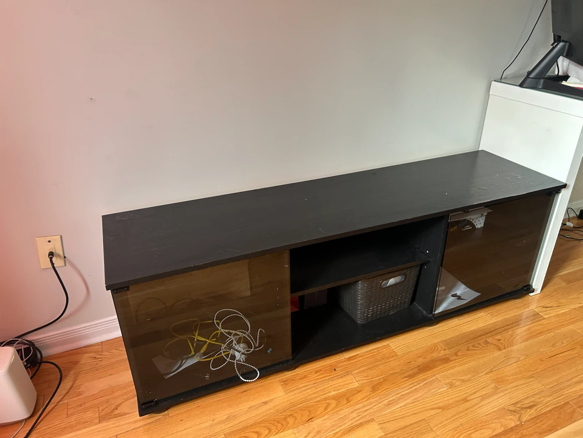 Black TV Stand with Glass Doors