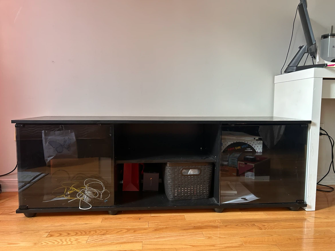 Black TV Stand with Glass Doors - photo 2