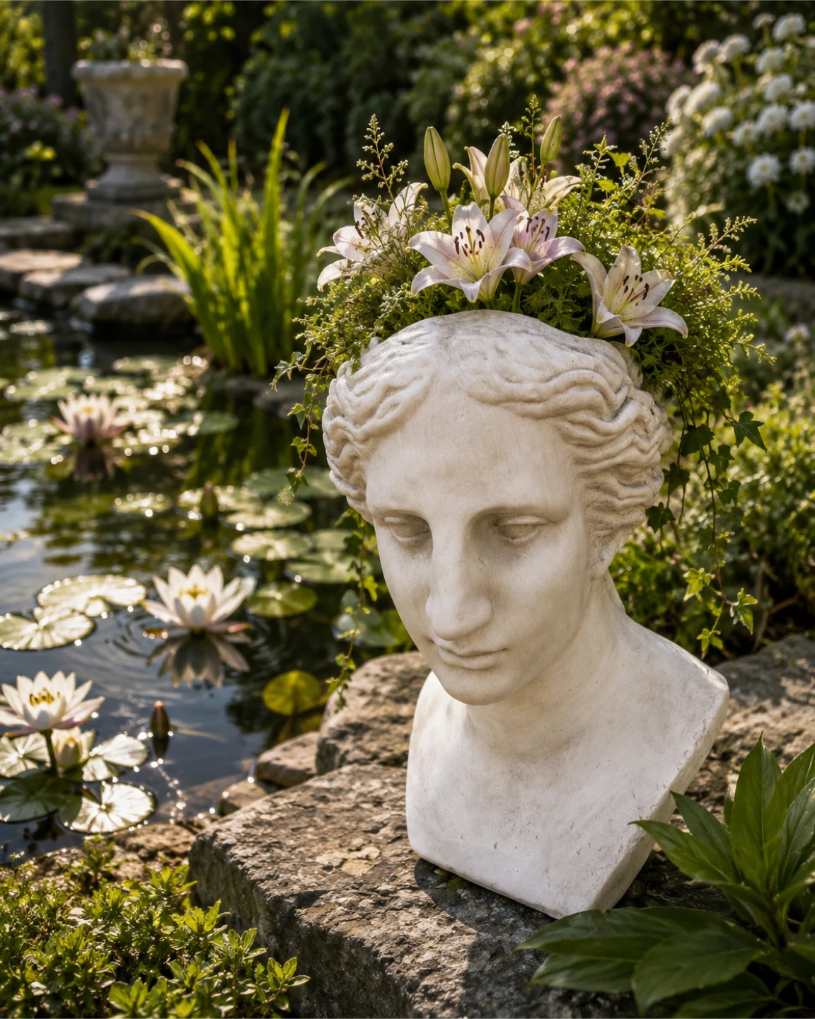 Large Roman Head Planter Garden Bust