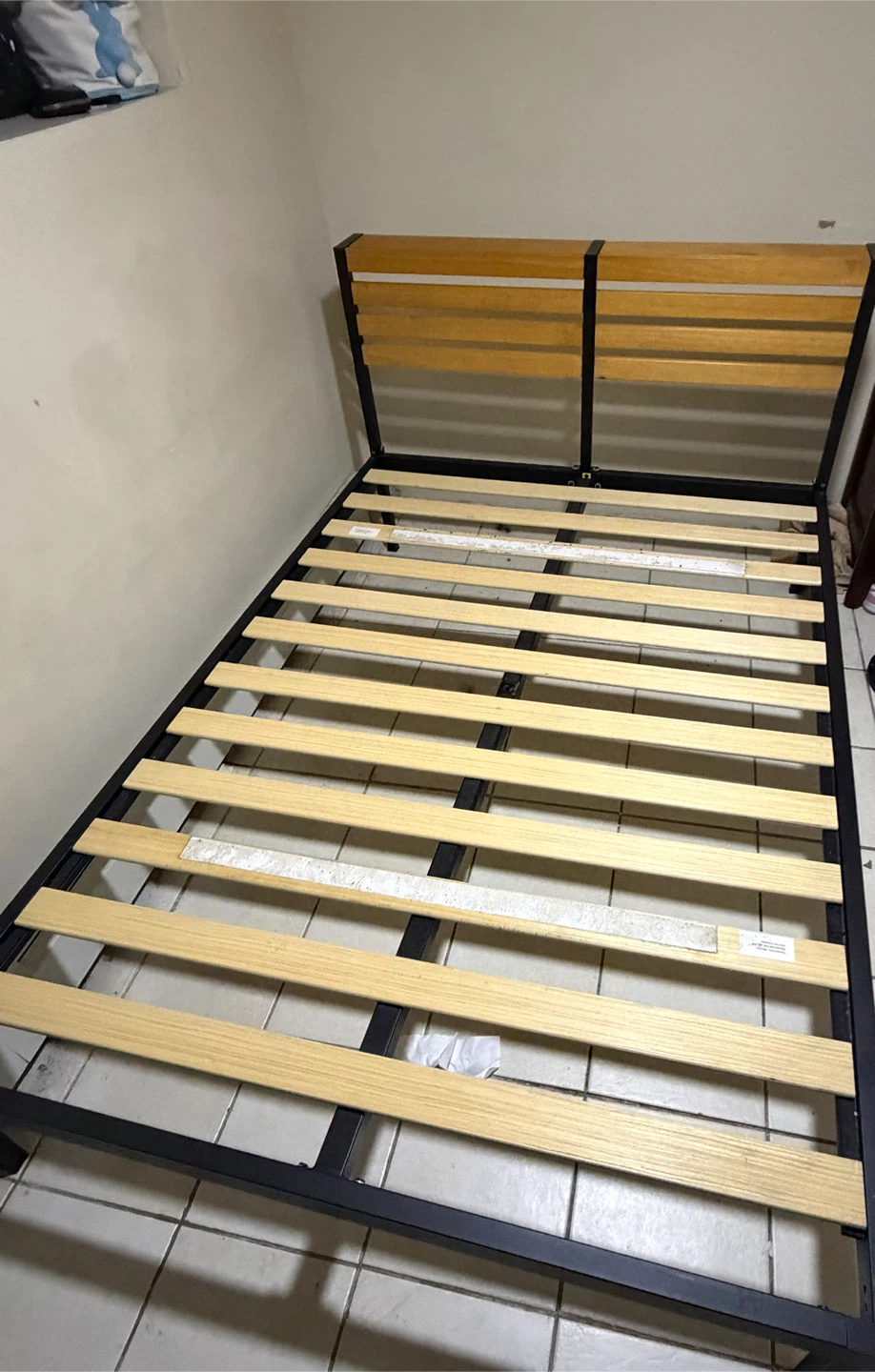 Metal full Bed Frame with Wooden Headboard