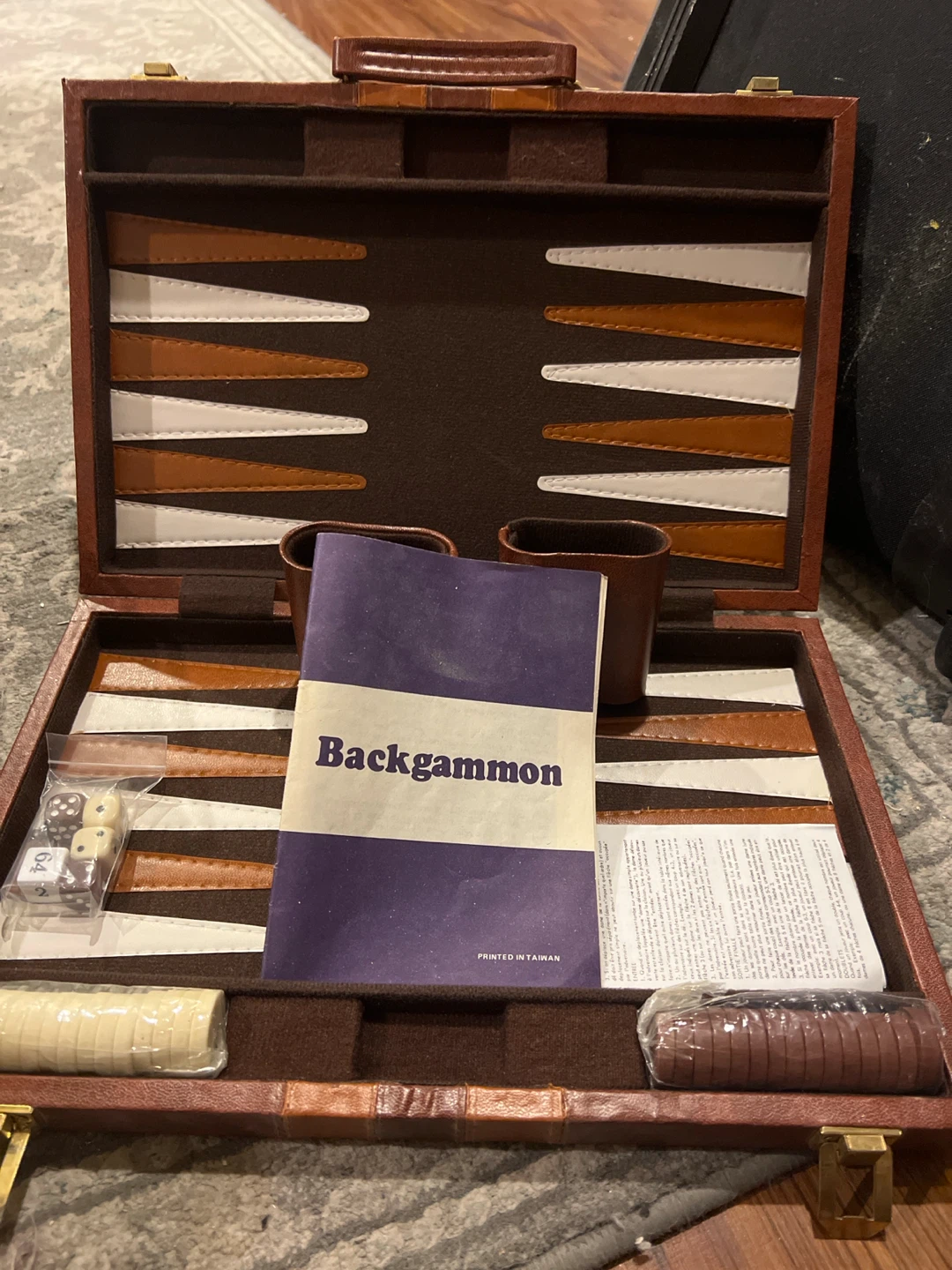 Vintage Brown Faux Leather Backgammon Set