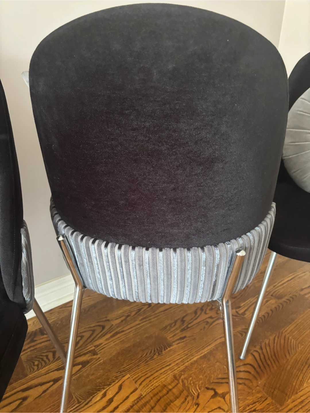 Black velvet dining chairs with silver legs set of 4