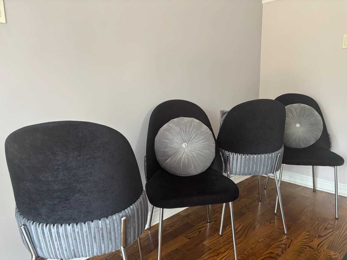 Black velvet dining chairs with silver legs set of 4 - photo 3
