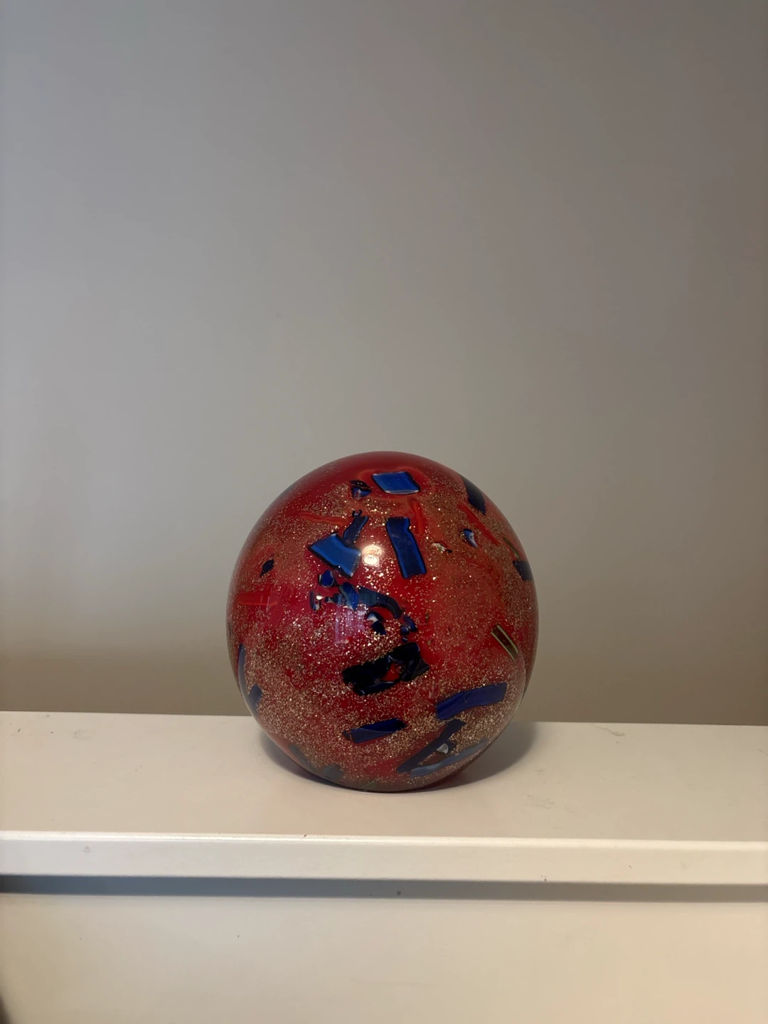 Red Blown Glass Sphere with Gold Flecks