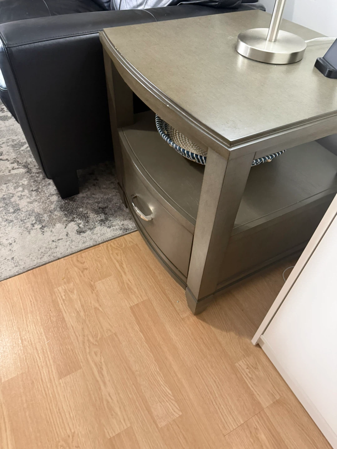 Grey Wooden End Table with Drawer