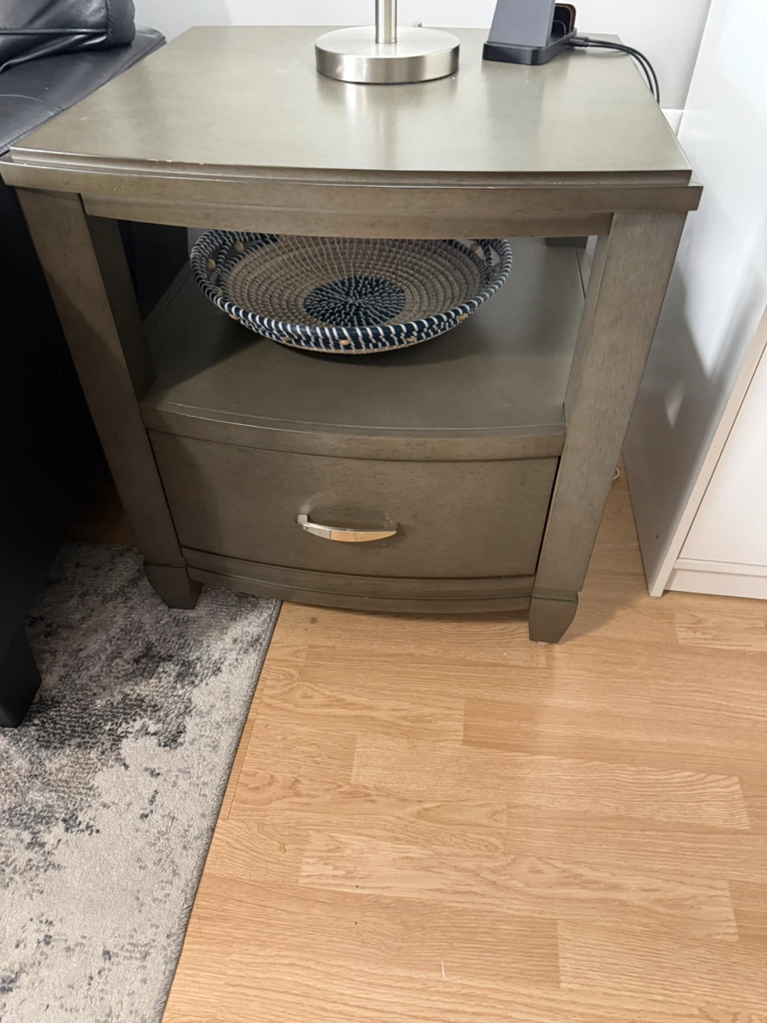 Grey Wooden End Table with Drawer - photo 2