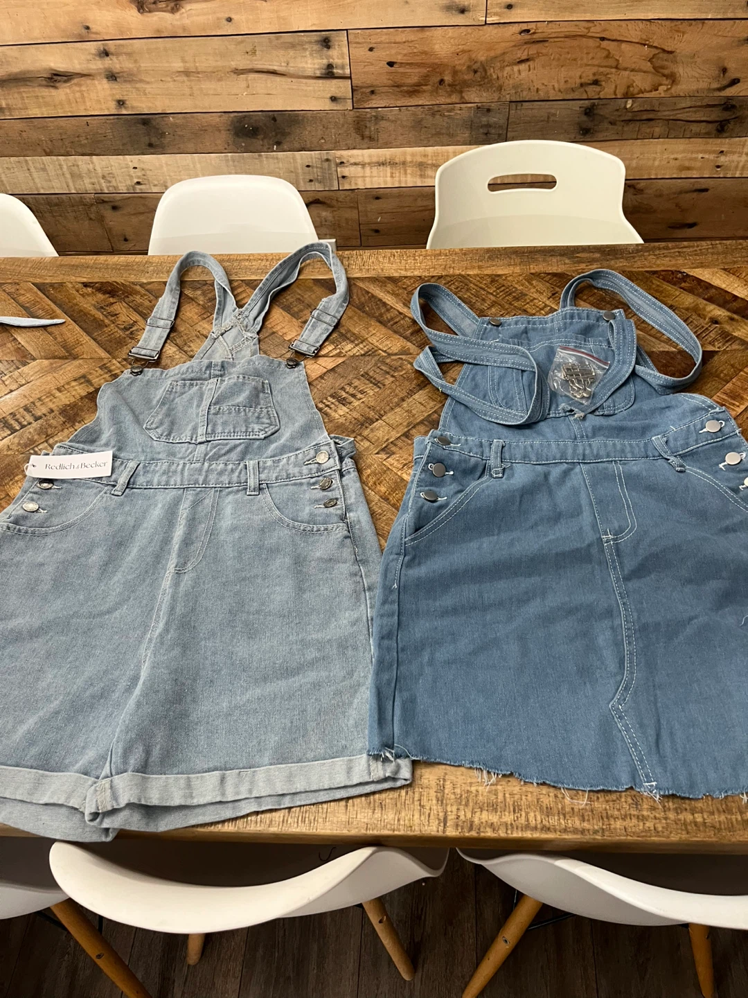 Redlich & Becker denim overall shorts and skirt set