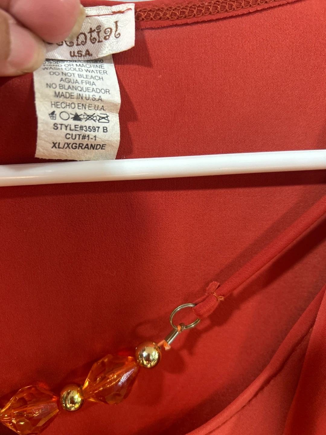 Essential Women's XL Orange Drape Neck Top with Necklace - photo 2