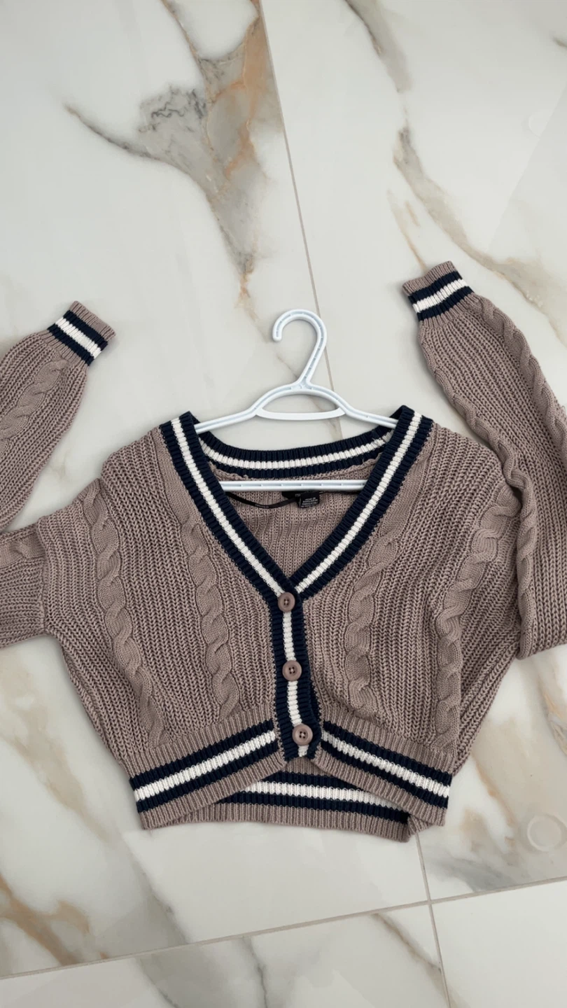 Forever 21 Cable Knit Varsity Cardigan (Size Medium)