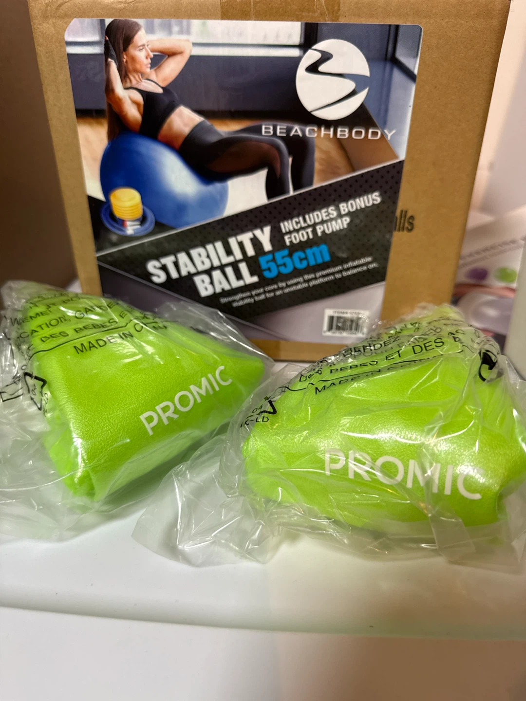 New never opened inflatable exercise balls