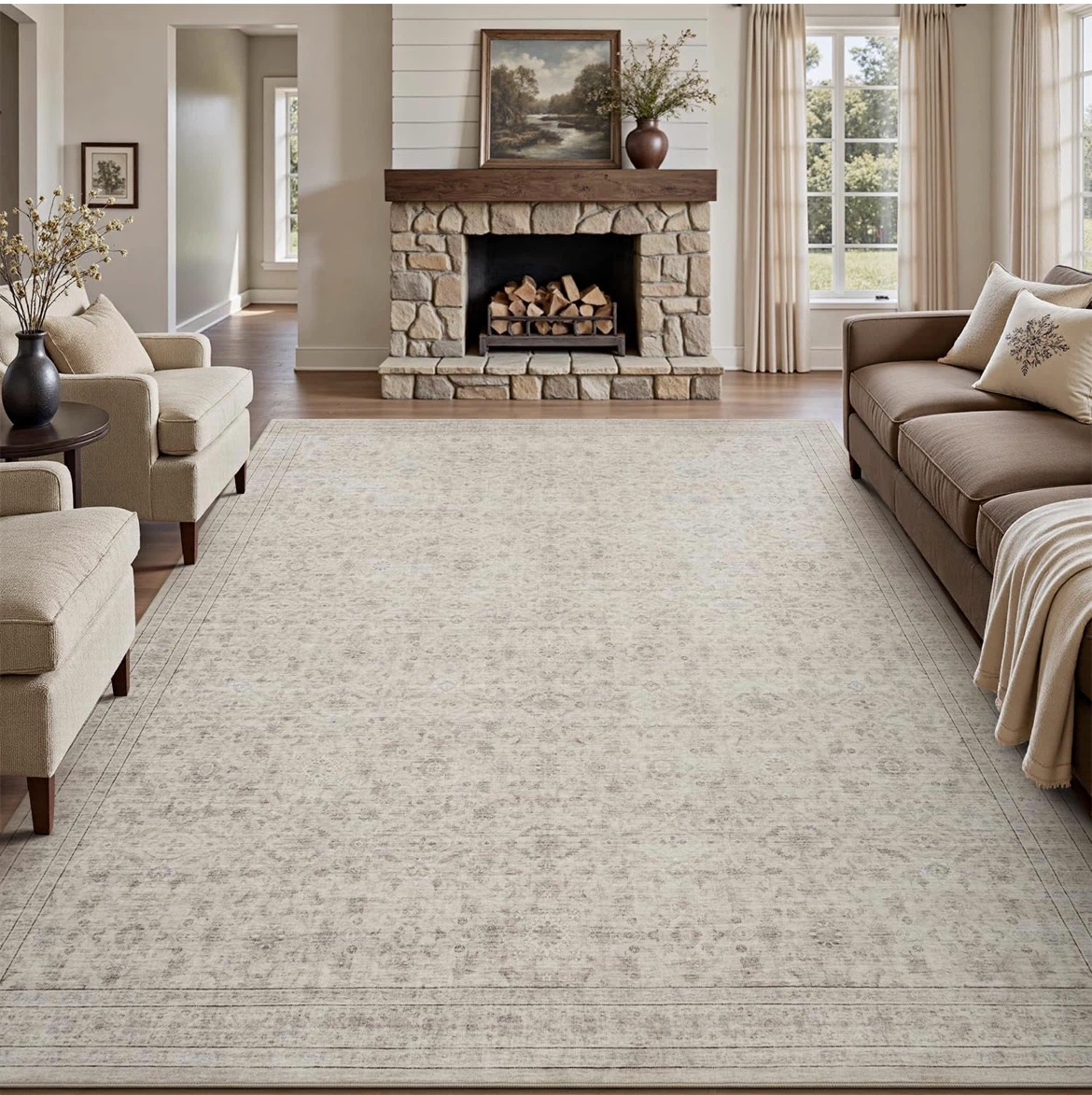 8x10 Machine Washable Distressed Pattern Area Rug