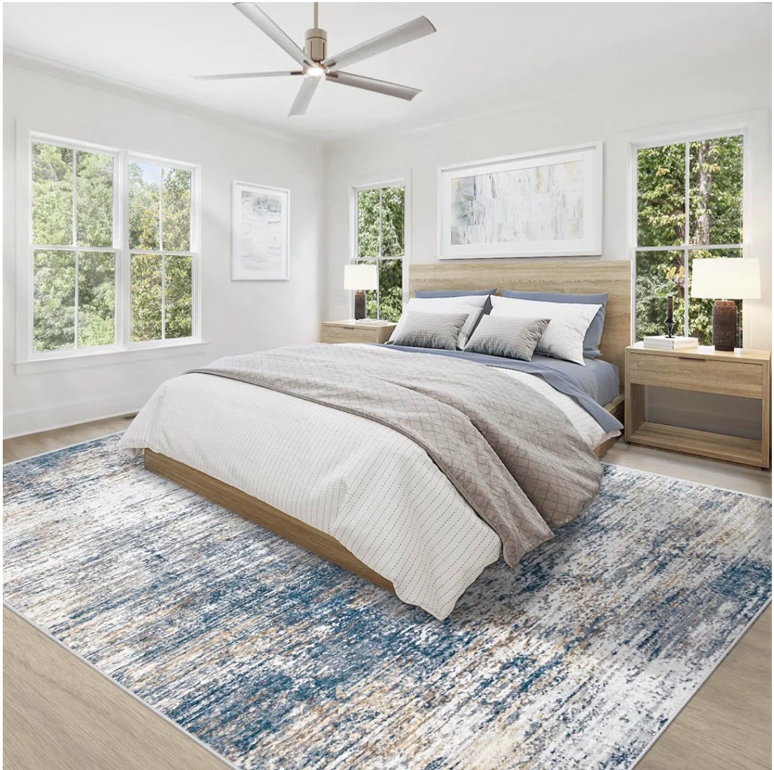 8x10 Abstract Blue and Gold Washable Area Rug - photo 3