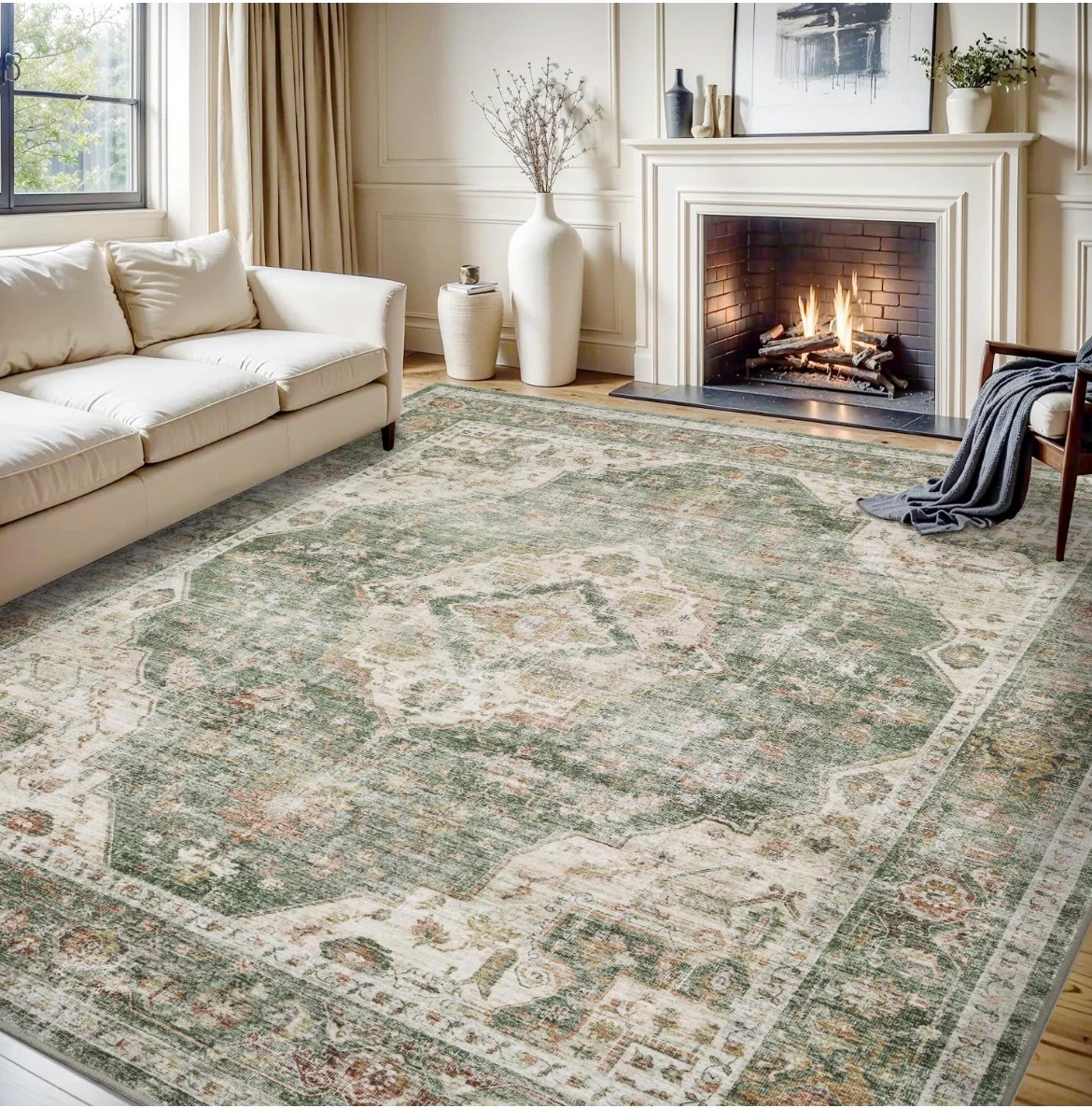 Olive Green 8' x 10' Washable Area Rug