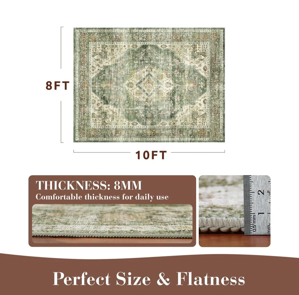 Olive Green 8' x 10' Washable Area Rug - photo 2