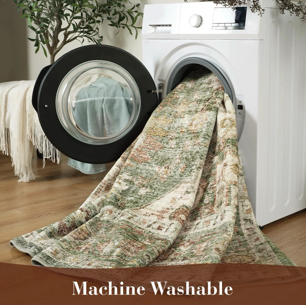 Olive Green 8' x 10' Washable Area Rug - photo 4