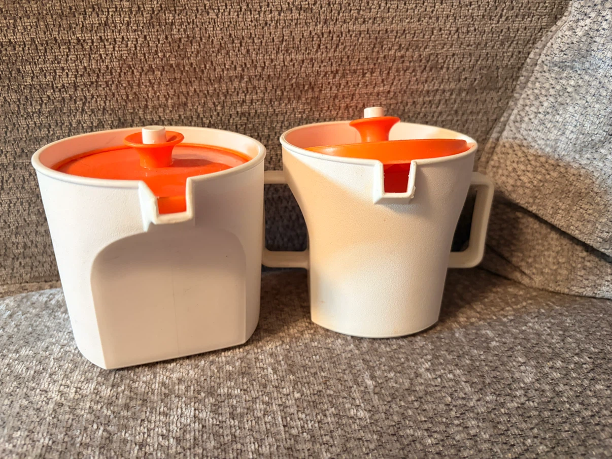 Tupperware Sugar and Creamer Set - White and Orange