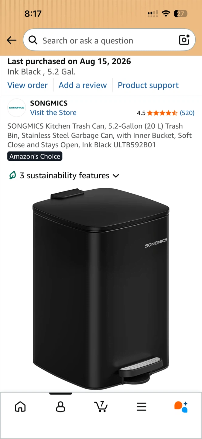 Brand New Trash Can 5.2-Gallon/ 20L - SONGMICS