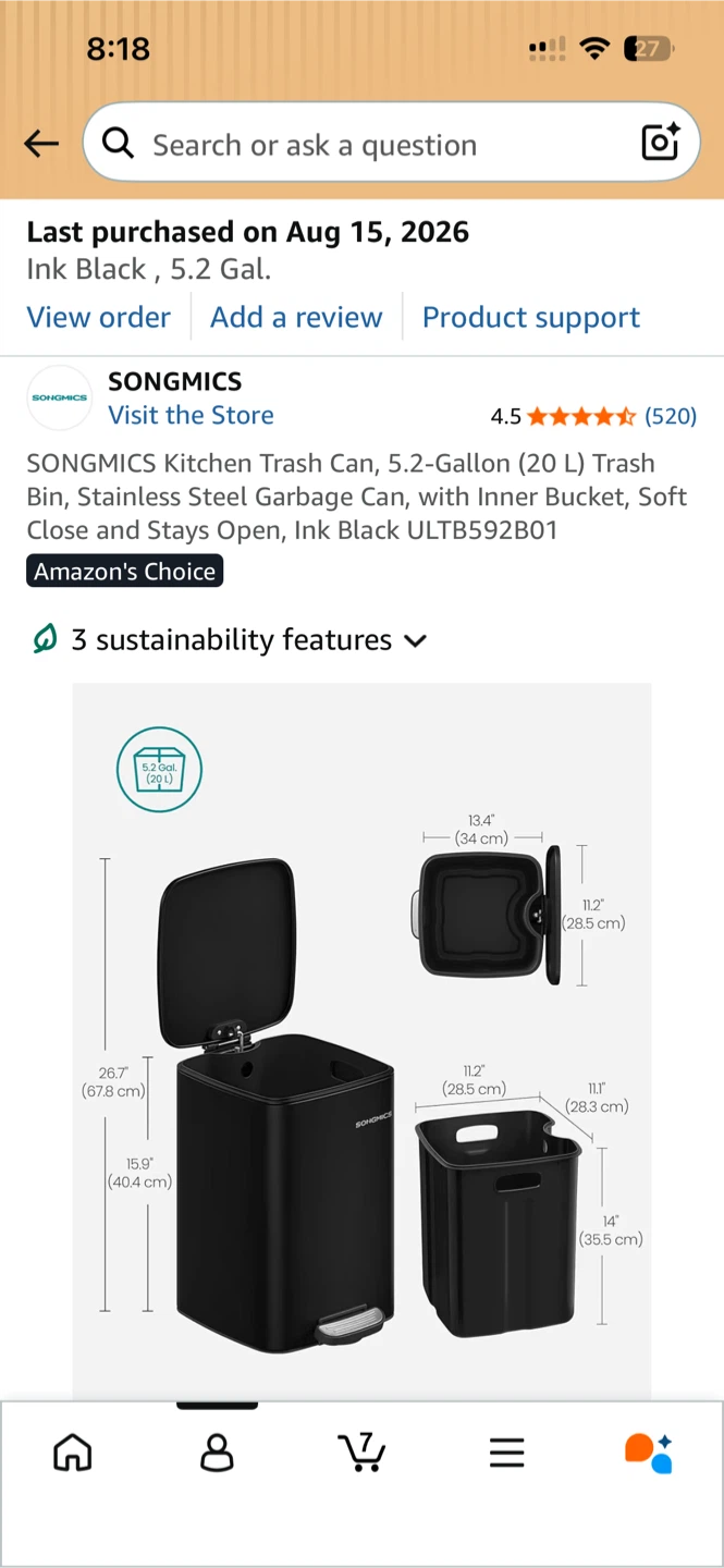 Brand New Trash Can 5.2-Gallon/ 20L - SONGMICS - photo 2