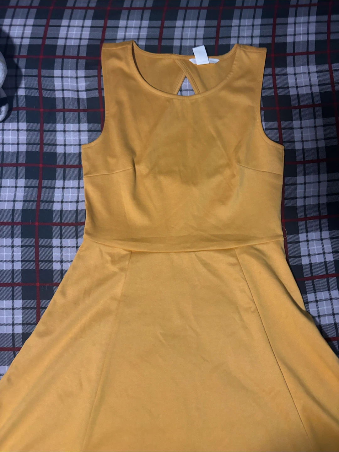 Mustard yellow sleeveless skater dress