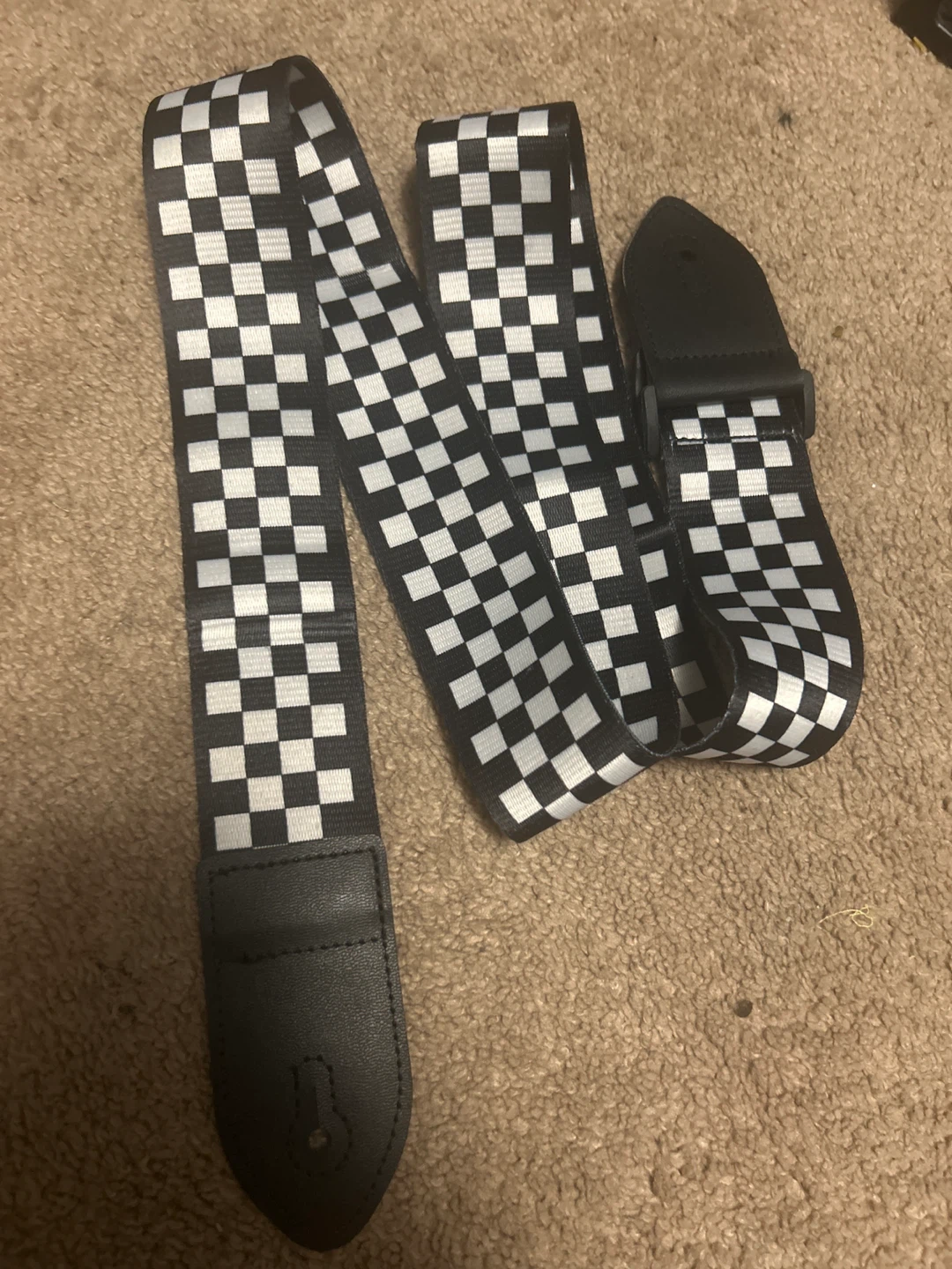 Guitar Strap - Black and White Checkerboard Pattern
