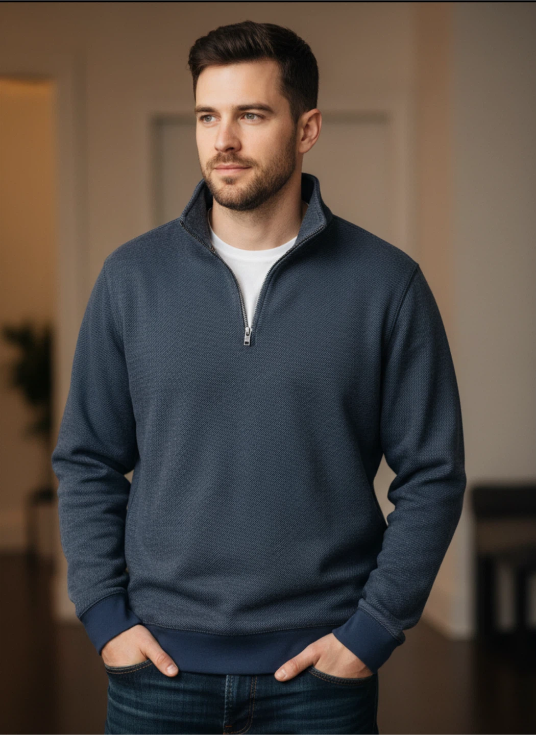 Denver Hayes Navy Quarter Zip Sweatshirt L