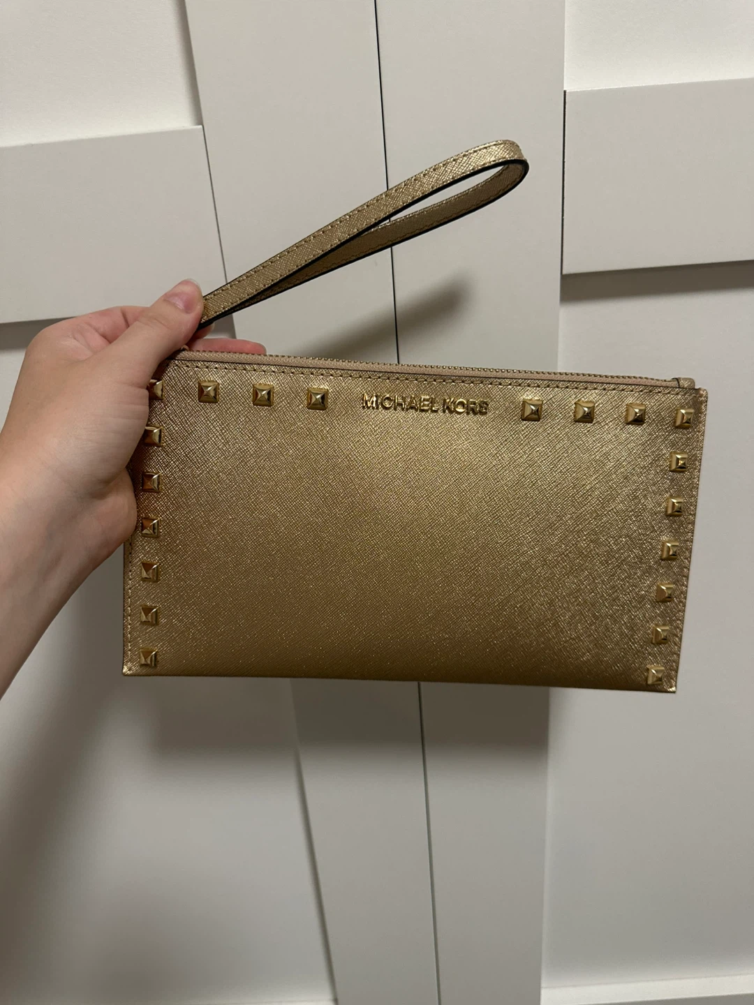 Michael Kors Gold Studded Wristlet Clutch
