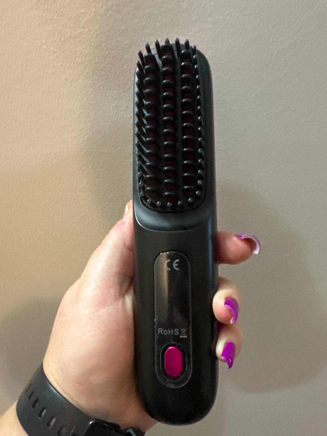 Black Hair Straightening Brush with Pink Accents