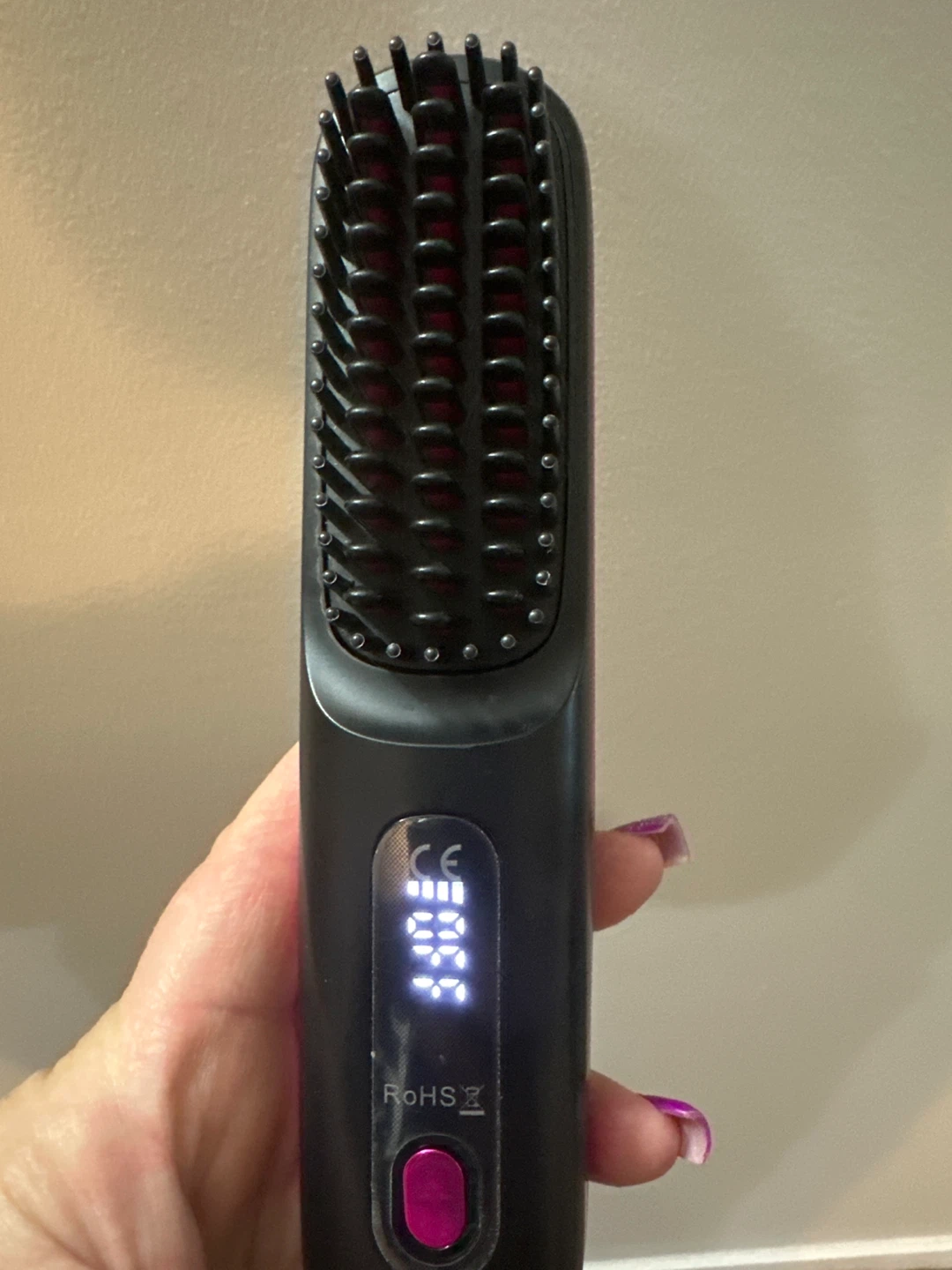 Black Hair Straightening Brush with Pink Accents - photo 2