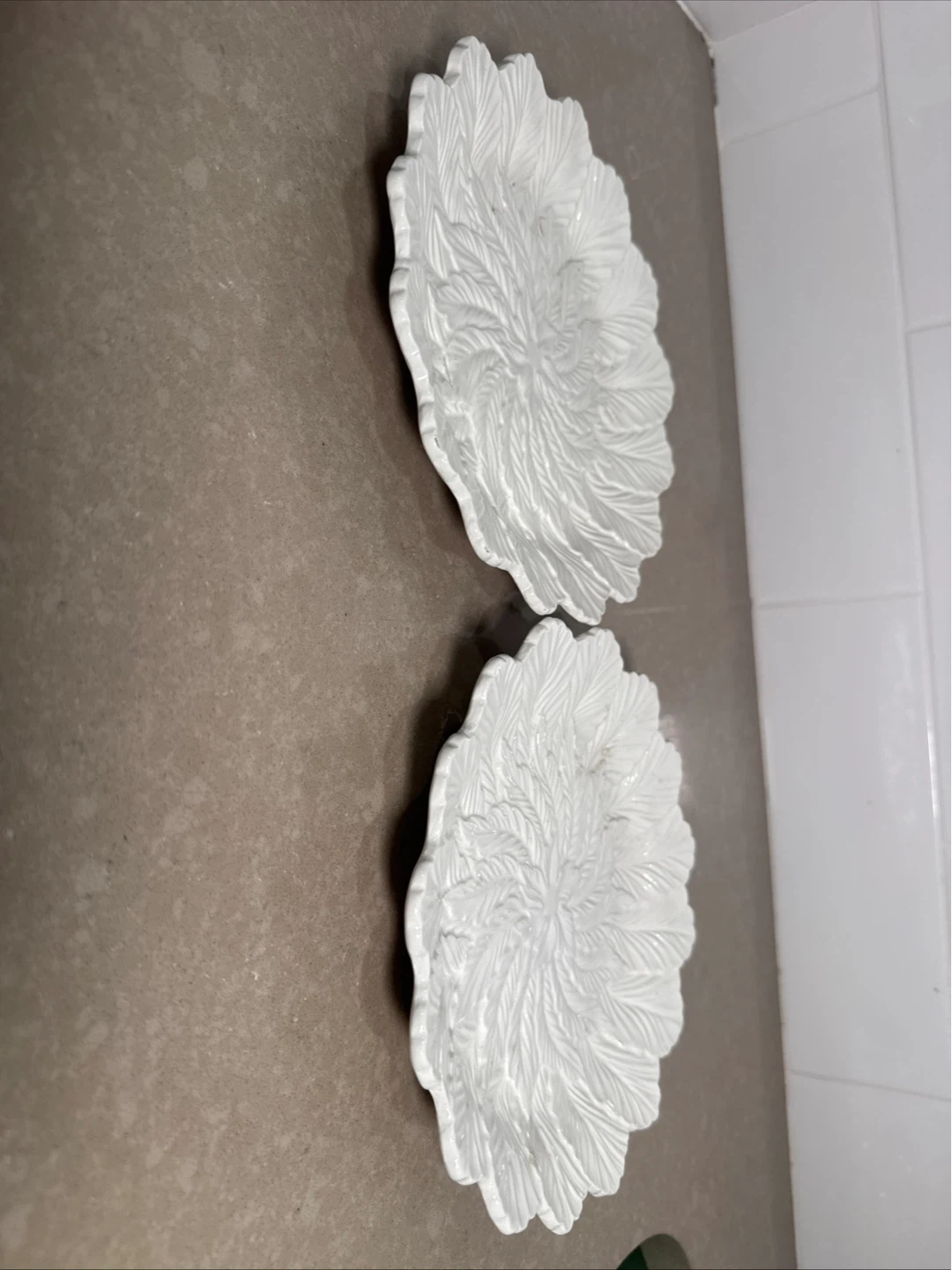 Set of 2 White Leaf Design Ceramic Plates - photo 4