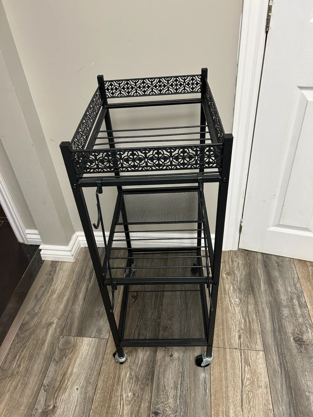 Black Metal Rolling Utility Cart with Hooks - photo 2