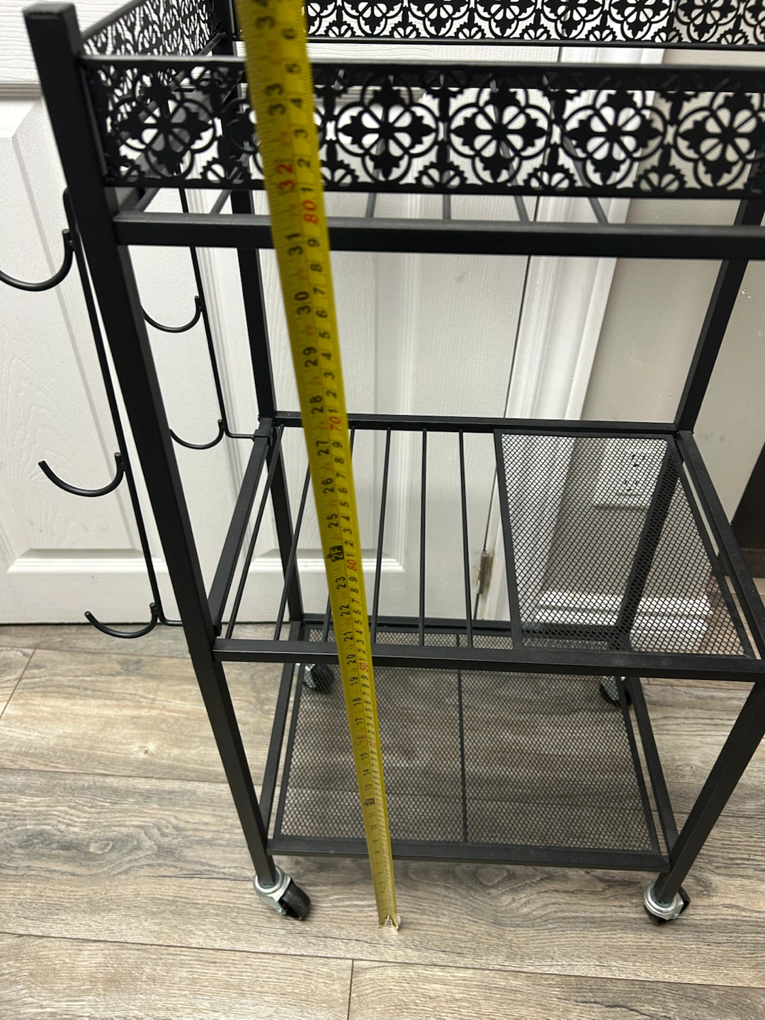 Black Metal Rolling Utility Cart with Hooks - photo 3