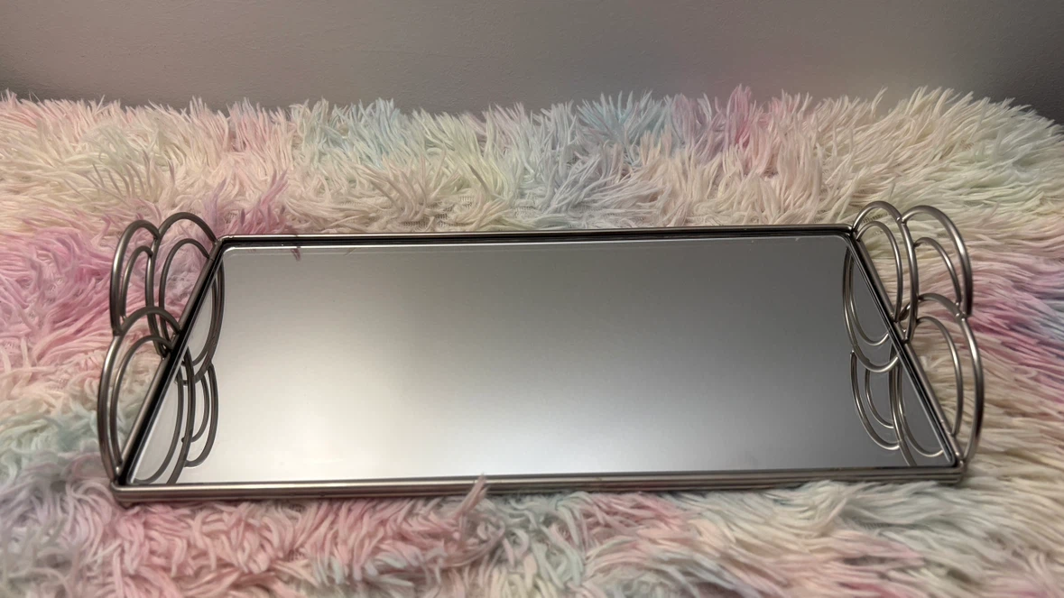 Decorative Mirrored Tray with Silver Metal Handles