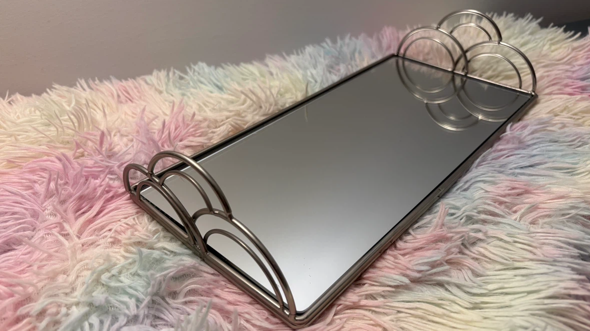 Decorative Mirrored Tray with Silver Metal Handles - photo 2