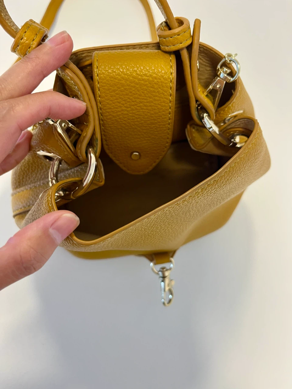 Yellow pebble leather mini bucket bag - photo 2