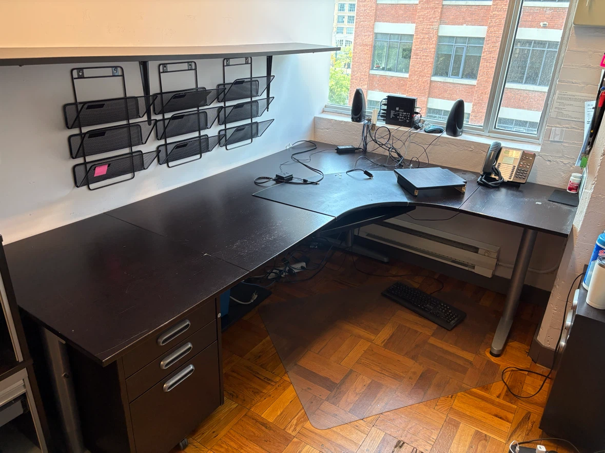 Large L-shaped Executive Desk with Filing Cabinet