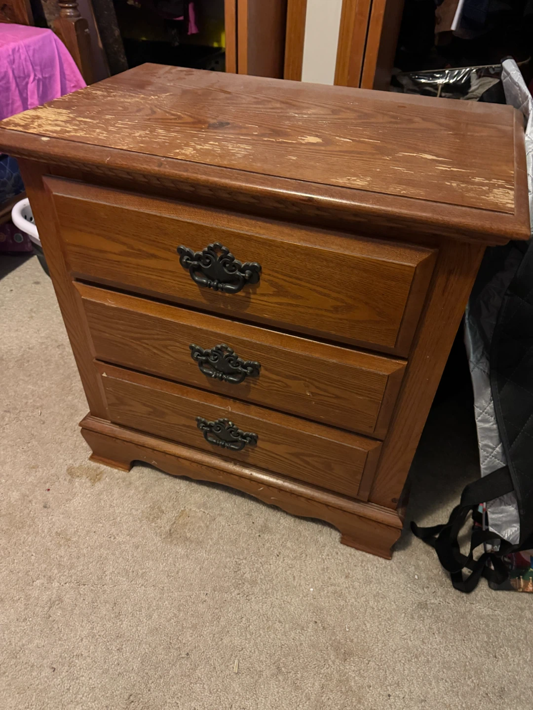 Wooden Nightstand with 3 Drawers