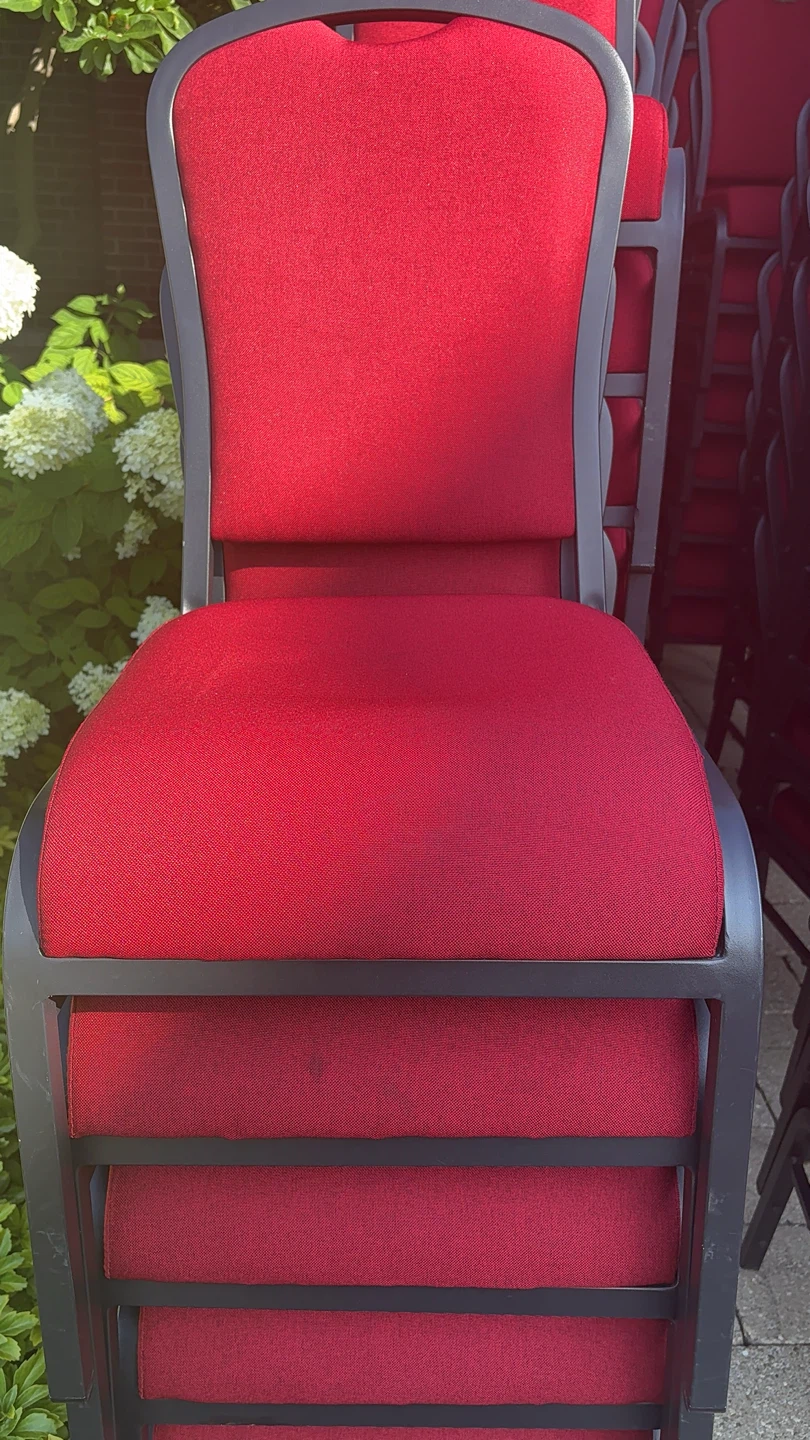 Stacking Chairs - Red Fabric & Metal Frame - photo 2