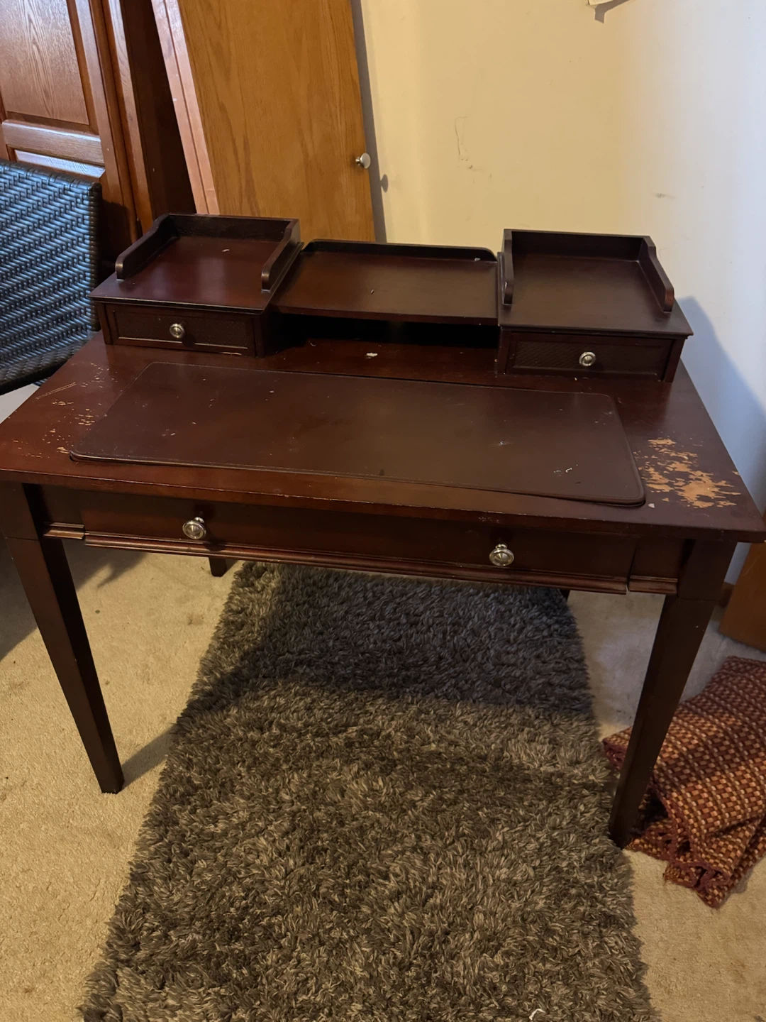 Dark Wood Desk with Hutch and Drawers