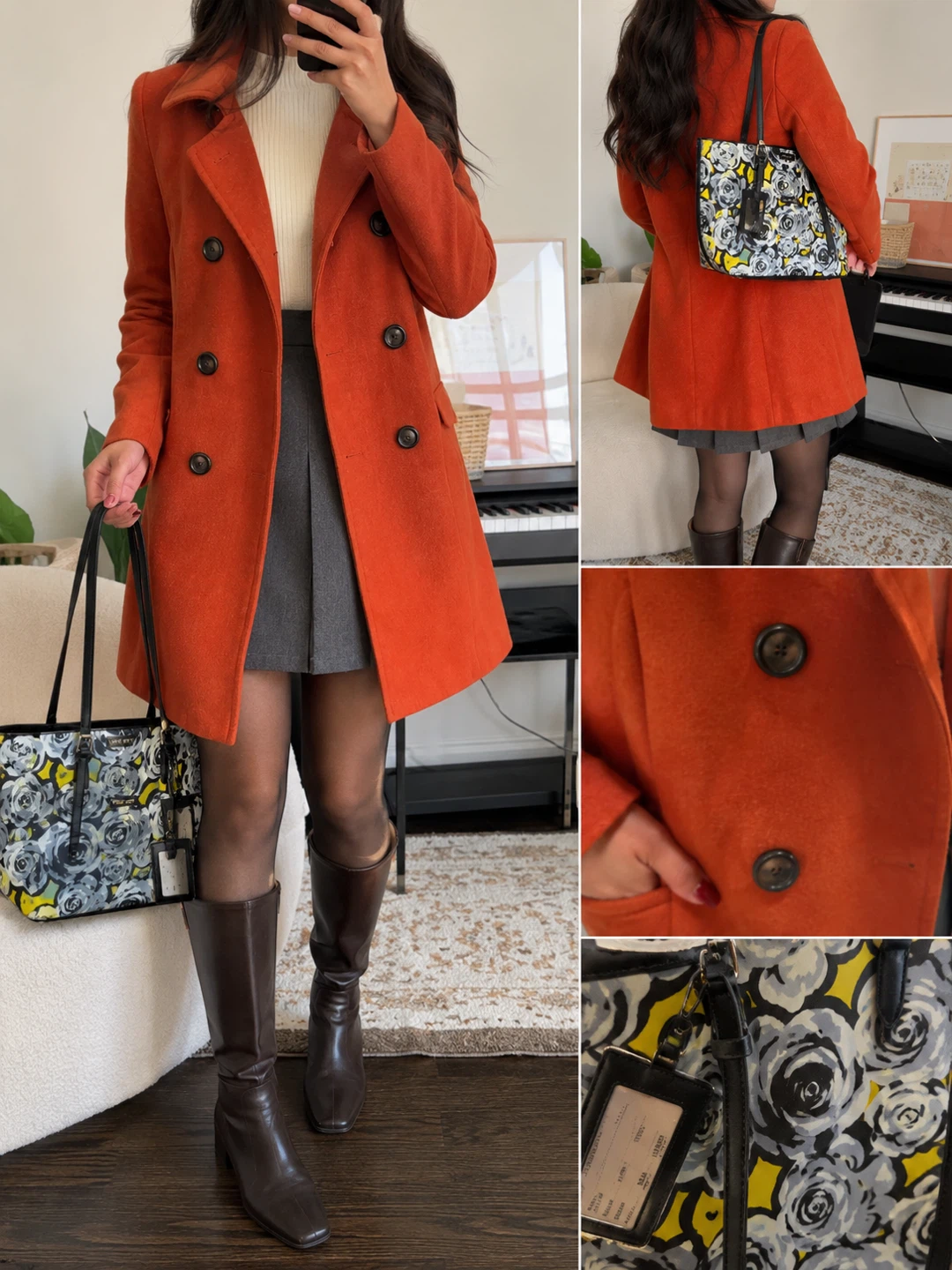 Forever 21 Orange Double-Breasted Peacoat