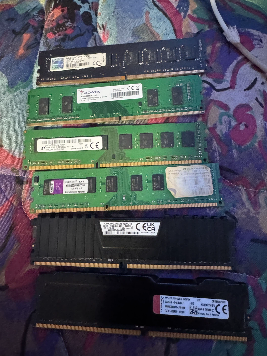 Assorted DDR3 and DDR4 Desktop RAM Sticks