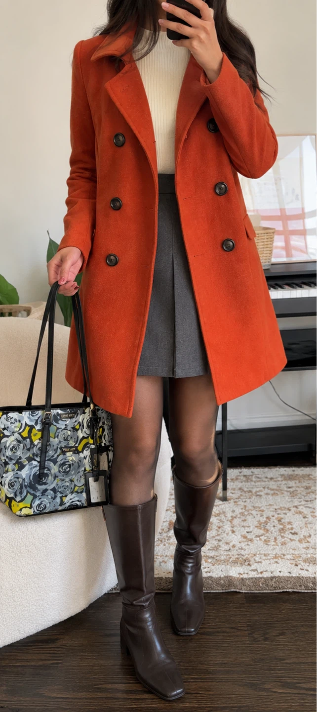 Forever 21 Orange Double-Breasted Peacoat - photo 4