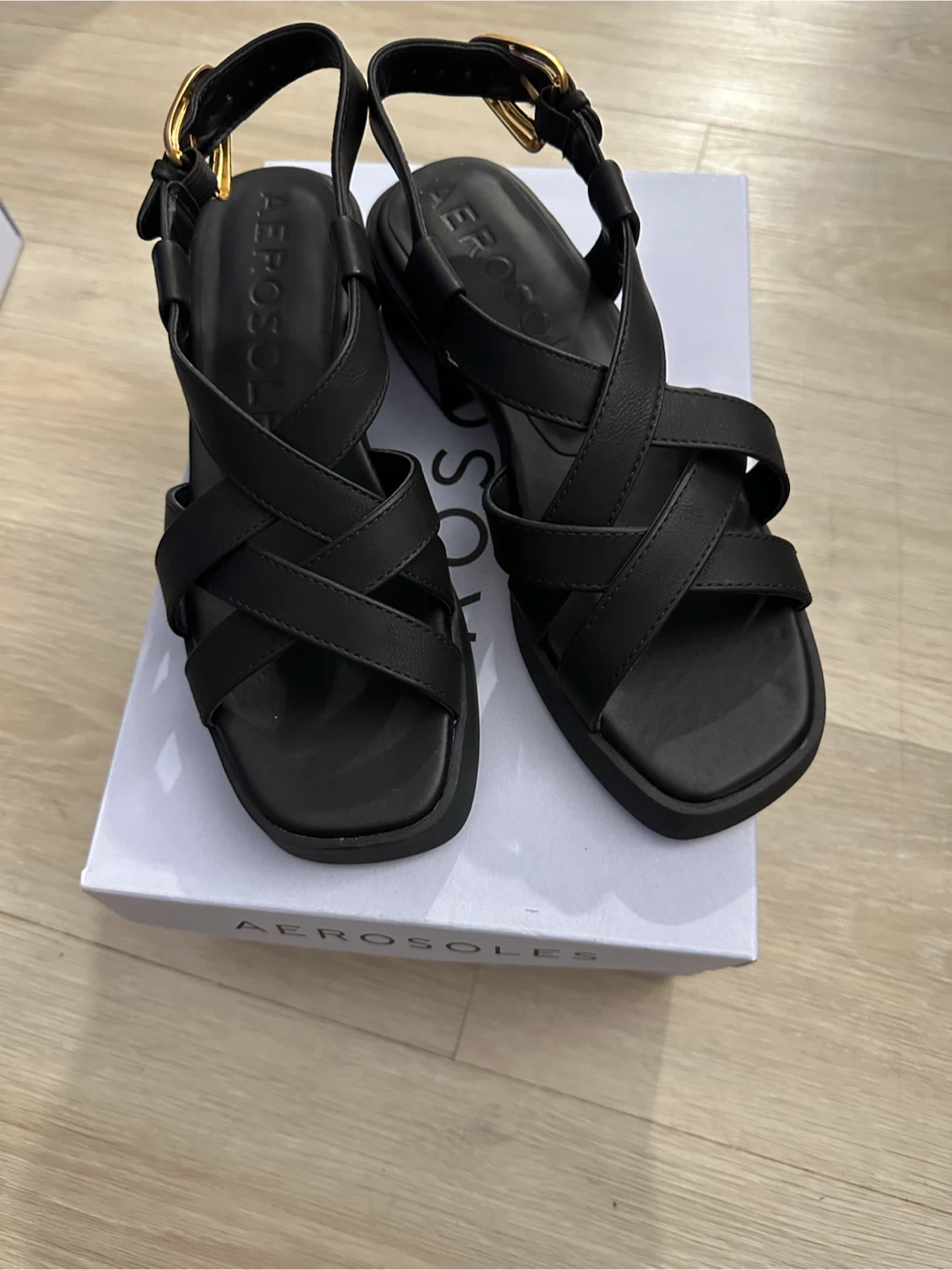 Aerosoles Black Strappy Block Heel Sandals