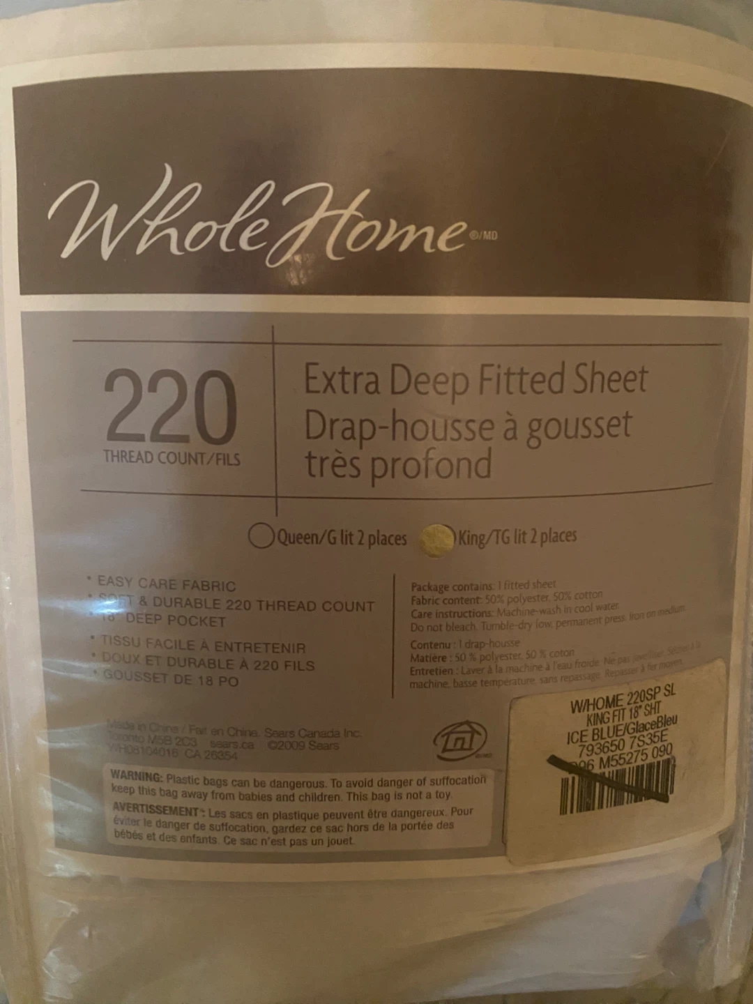 Whole Home Extra Deep Fitted Sheet King Ice Blue