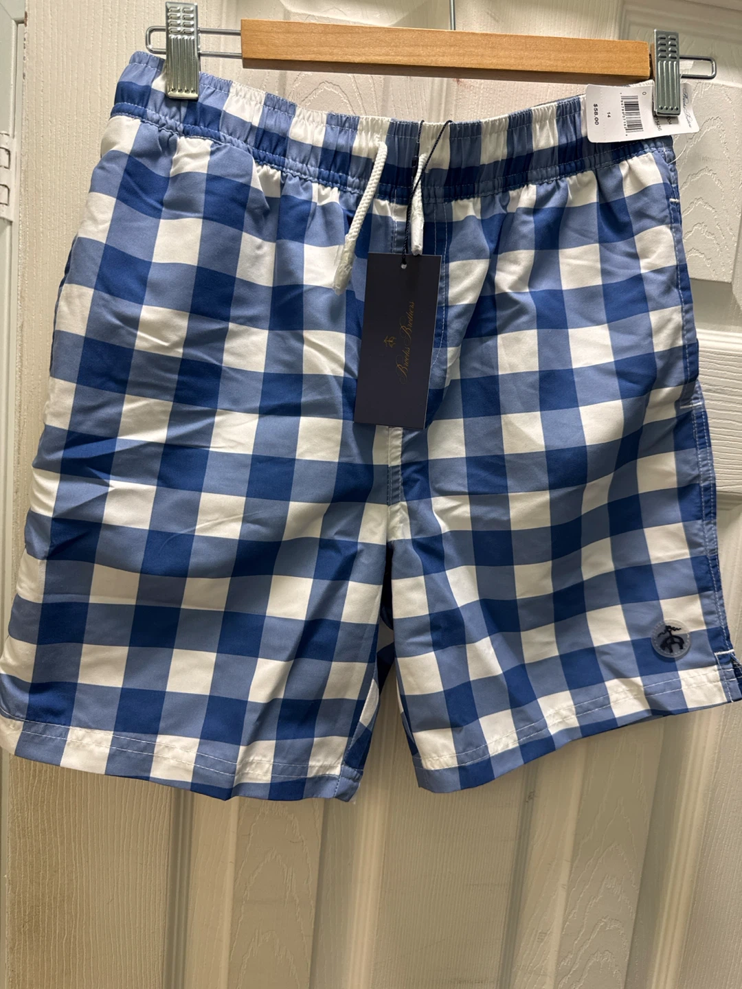 NEW Boys Brooks Brothers Gingham Swim Trunks Size 14